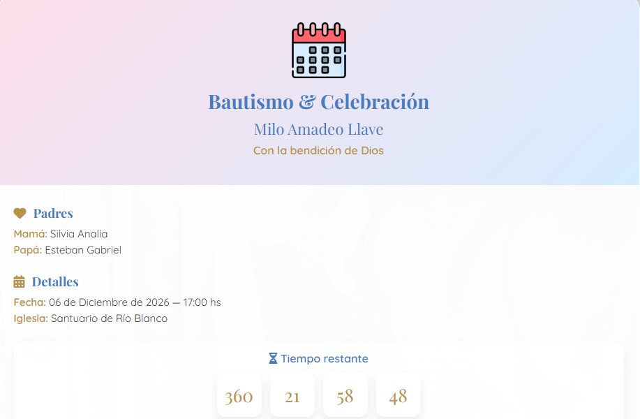 Milo — Bautismo con diseño azul y detalles dorados